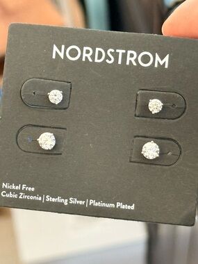 New 2 pairs of sterling silver cubic zirconia Nordstrom stud earrings